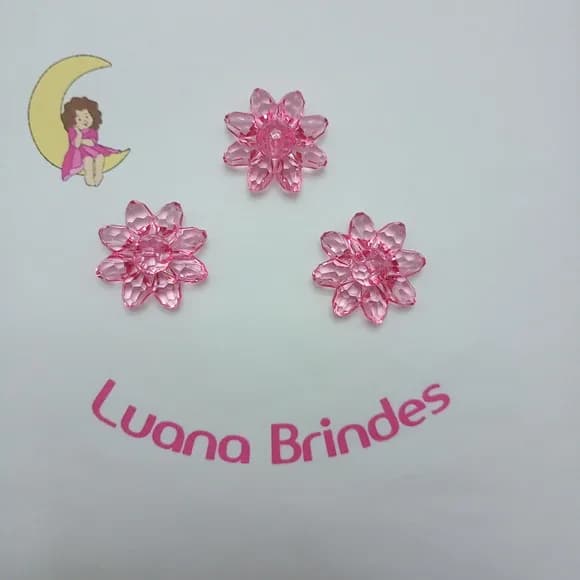 Botão Flor de Acrílico Rosa de Acrilico 3cm Pct 15 Unidades