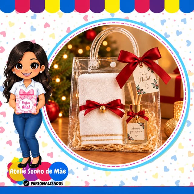 Kit Presente de Natal com Toalha e Aromatizador de Ambiente – Brinde Natalino Personalizado
