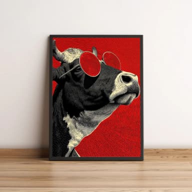 Quadro Vaca Estilosa com Óculos Vermelhos 2656