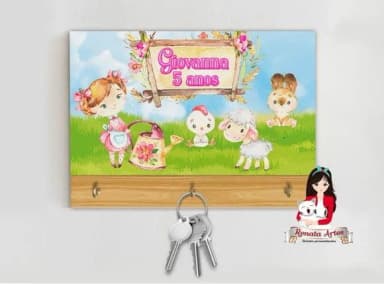 Porta Chaves Personalizado Fazendinha Aquarela