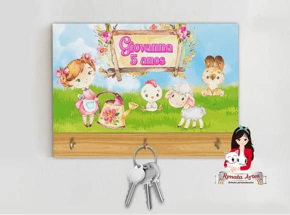 Porta Chaves Personalizado Fazendinha Aquarela