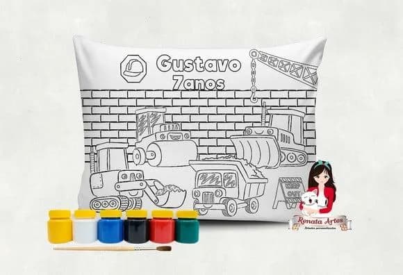 Almofada com Tinta para Colorir Construção