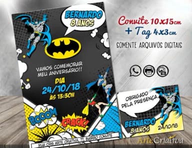 CONVITE DIGITAL C/TAG Cartoon Batman