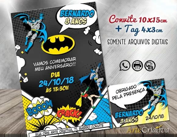 CONVITE DIGITAL C/TAG Cartoon Batman