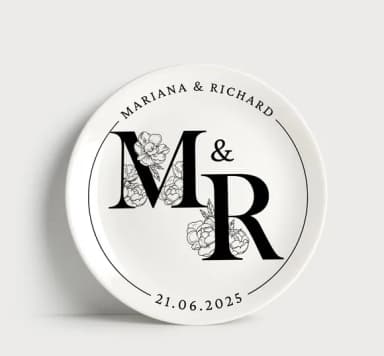 Prato Personalizado para Casamento e Noivado: Monograma