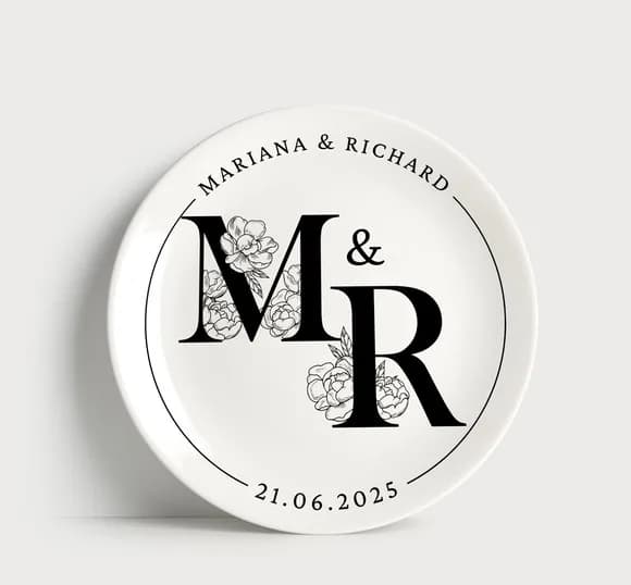 Prato Personalizado para Casamento e Noivado: Monograma