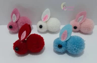 Coelhos Pompom Colorido - 4cm - Pct C/3 Unid