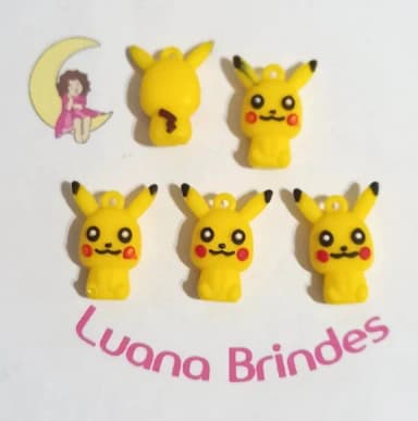 Pingente Pikachu 3d Emborrachado - 5 Unidades