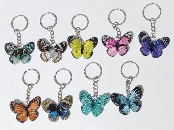 Chaveiro Borboleta Acrílico Pacote com 12 Unidades Coloridas