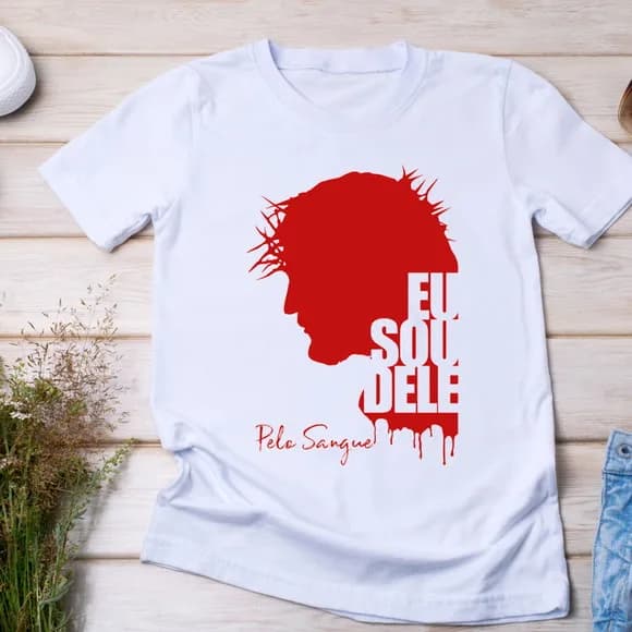 Camiseta Religiosa Eu Sou Dele - Silhueta de Cristo