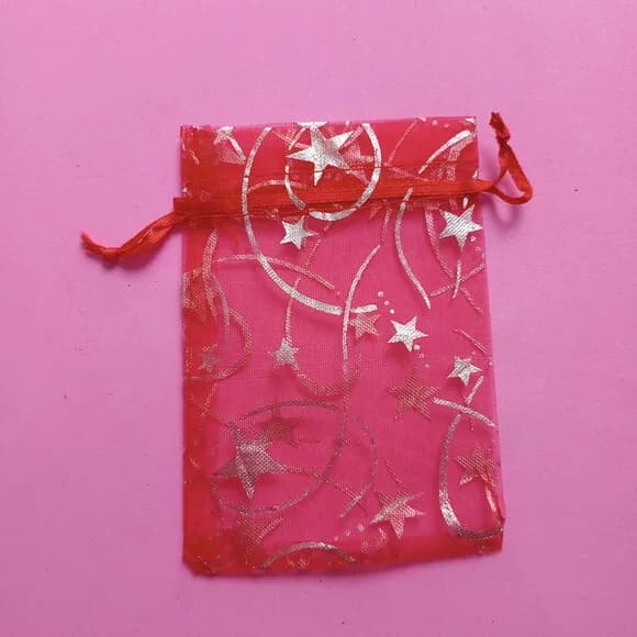 Saquinho Organza Cristal Vermelho Borboleta Fita 8x12cm
