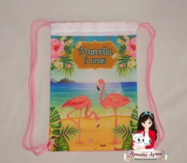 Mochila de Tecido Personalizada Flamingos