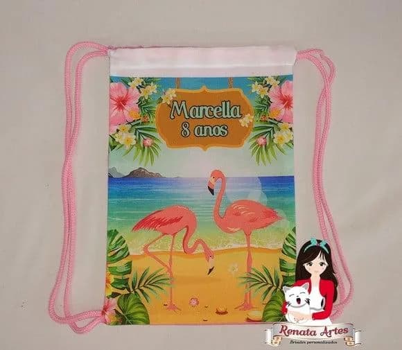 Mochila de Tecido Personalizada Flamingos