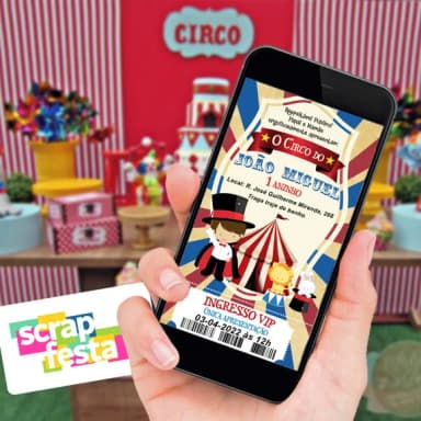 Convite Arte Digital Personalizado Festa Circo Vintage
