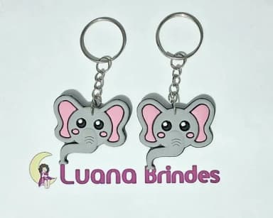 Chaveiros Elefante Emborrachado 3,5cm Pacotes com 6 Unidades