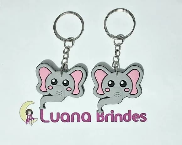 Chaveiros Elefante Emborrachado 3,5cm Pacotes com 6 Unidades
