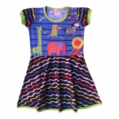 Vestido Infantil Temático Animais Coloridos – Festa, Passeio e Fantasia