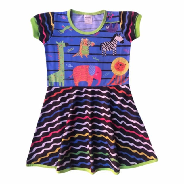 Vestido Infantil Temático Animais Coloridos – Festa, Passeio e Fantasia