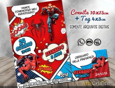 CONVITE DIGITAL C/TAG Cartoon Homem Aranha