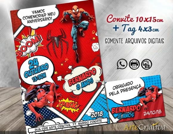 CONVITE DIGITAL C/TAG Cartoon Homem Aranha