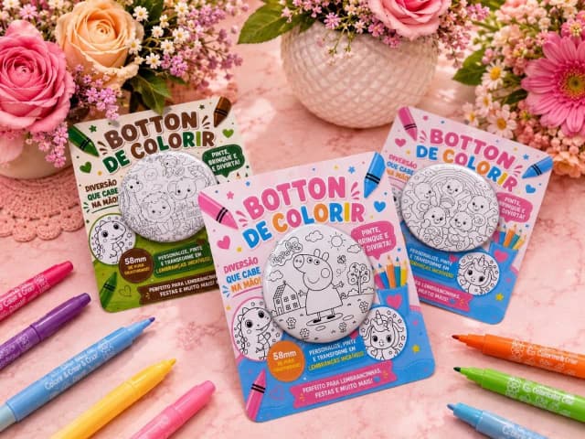 Botton de Colorir Personalizado – Lembrancinha Infantil Criativa para Festas