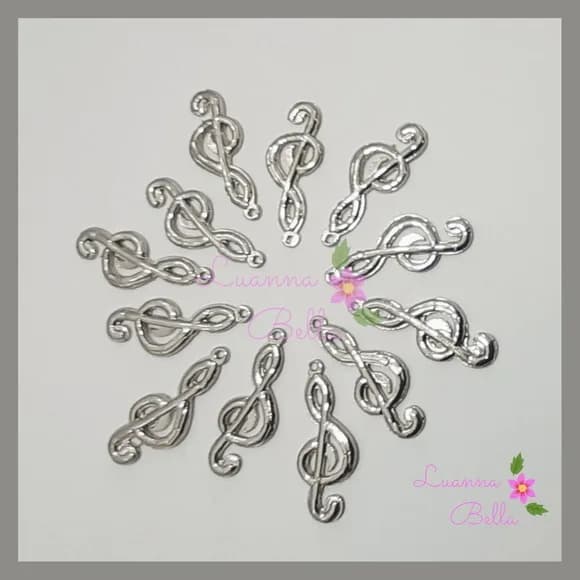 Pingente De Metal Clave de sol Prata - pacts c/12 unds