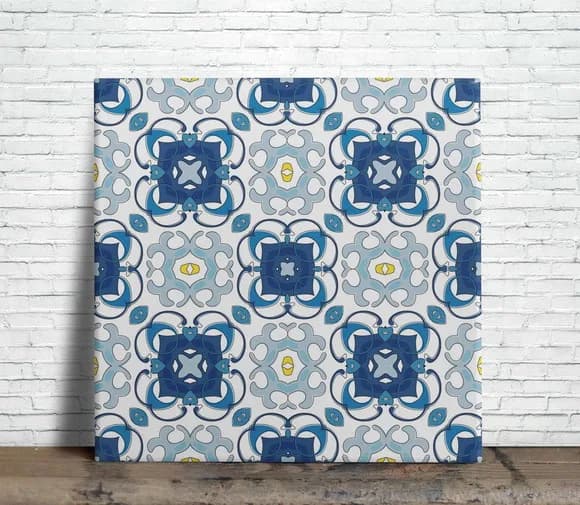 Azulejo Português Azul Geométrico com Suporte