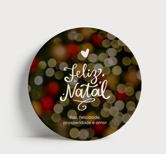 Prato Decorativo de Natal: Luzes Bokeh e Mensagem de Carinho