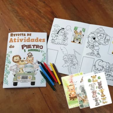 Álbum de Figurinha, Colorir, Giz de Cera Festa Safari