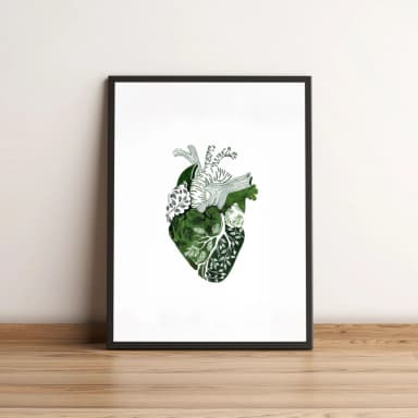 Quadro Coração Botânico Verde Estilo Minimalista 2686