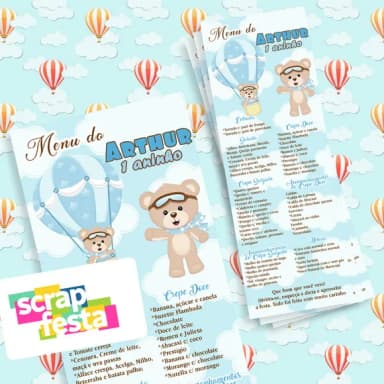 Menu Cardápio Personalizado Festa Urso Baloeiro