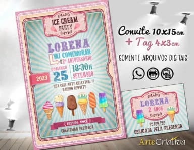 Convite Digital C/tag Festa do Sorvete Vintage