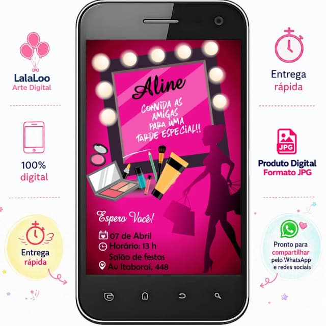 Convite Digital Maquiagem Make | Arte para Compartilhar pelo WhatsApp