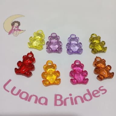 Pingente Ursinho Colorido de Acrílico 2cm Pct 30 Unidades