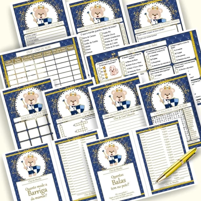 Kit 4 Brincadeiras Chá de Brincadeiras para Imprimir PDF Personalizado