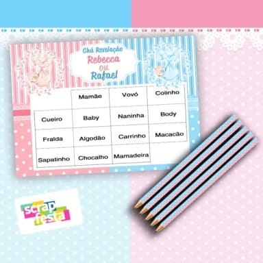 Kit Bingo + Lápis Festa Chá Revelação Baby Bingo