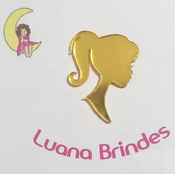 Aplique Barbie Acrílico Espelhado Dourado - 6 Peças