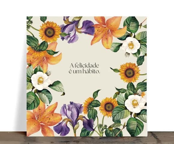 Azulejo Decorativo Floral Frase Felicidade 15x15