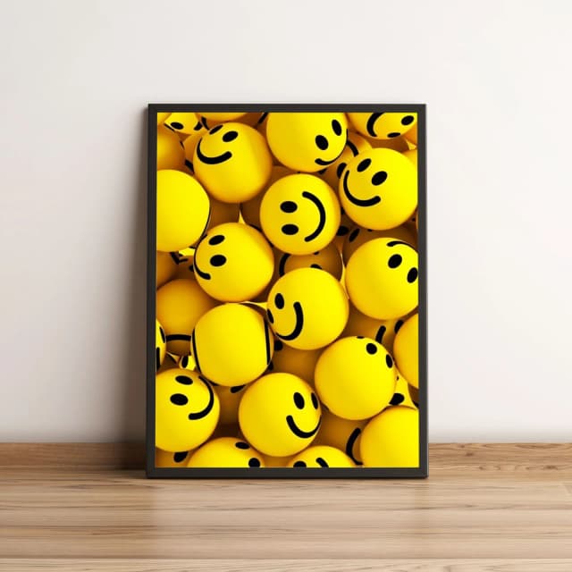 Quadro Decorativo Emoji Smiley Amarelo Feliz Moderno 2113