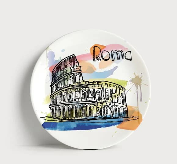 Prato Decorativo Aquarela Roma - Decoração de Mesa ou Parede