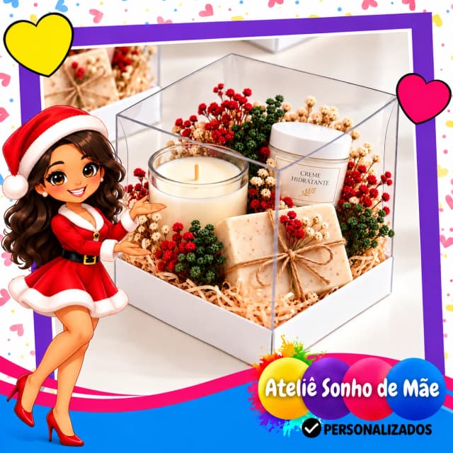 Kit Presente de Natal Feminino com Vela Aromática, Sabonete Artesanal e Hidratante | Brinde Corporativo Elegante