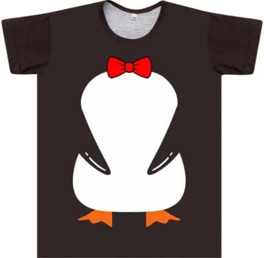 Camiseta Infantil Fantasia Pinguim Elegante com Gravata Borboleta