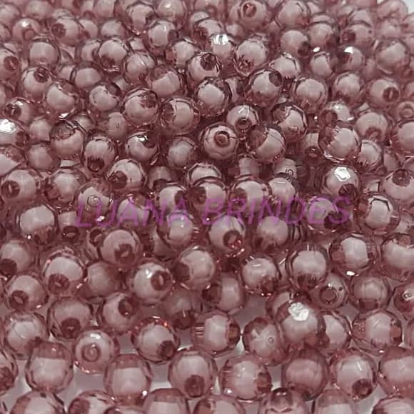 Bolinha Facetada com Miolo Rose 8mm Pct 100 Unidades