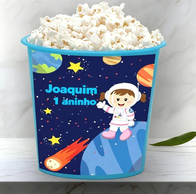 Balde de Pipoca Personalizada para lembrancinhas Astronauta