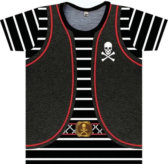 Camiseta Infantil Fantasia Pirata com Colete de Couro e Caveira