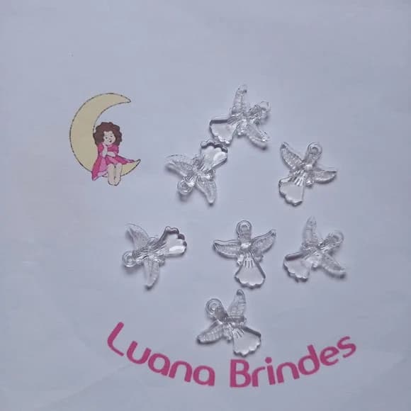 Pingente Anjinho de Acrilico Transparente Pct 50 Unidades