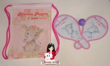 Mochila Ping Pong Personalizada Tema Elefantinha Rosa