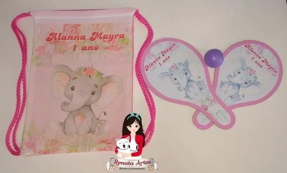 Mochila Ping Pong Personalizada Tema Elefantinha Rosa