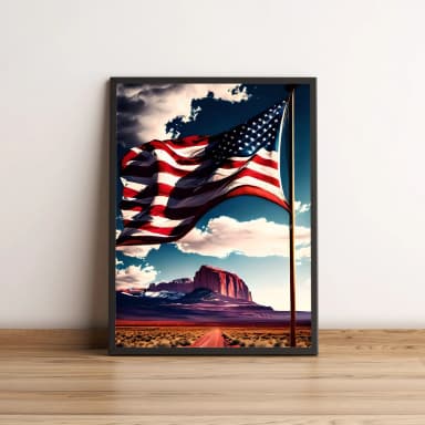 Quadro com bandeira dos EUA no deserto americano 2644