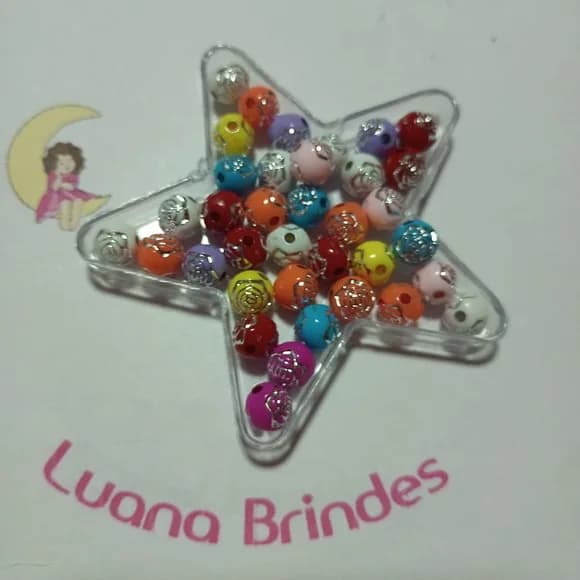 Bolinha Colorida com Flor Prata 8mm Pct 100 Unidades